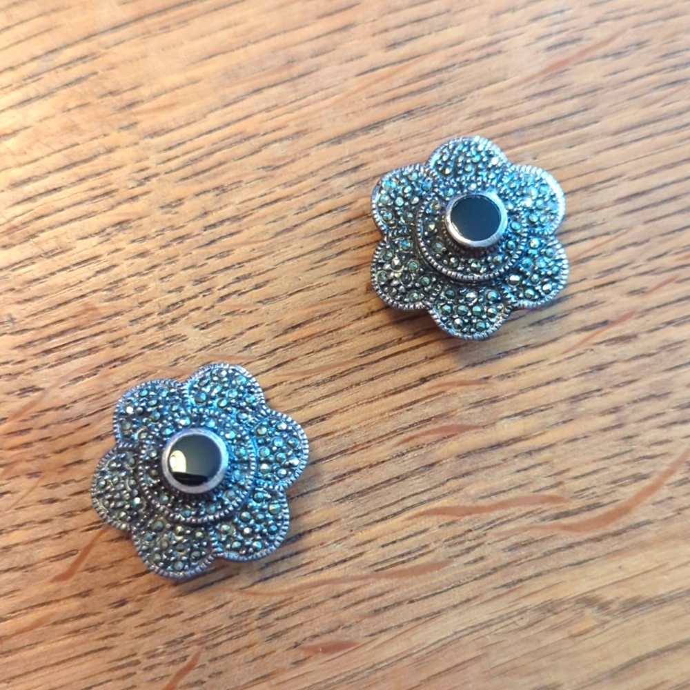 Sterling clip marcasite earrings